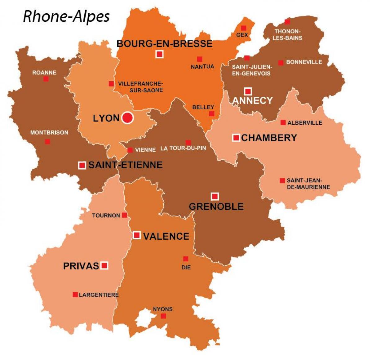 리옹 지역의 프랑스 지도